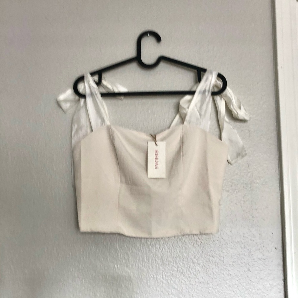 NWT RIHOAS Cream Crop Top With Bow Straps